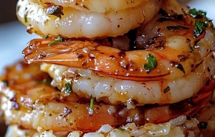 Garlic Butter Shrimp and Rice Stack