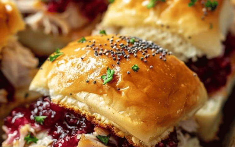 Baked Cranberry Turkey Sliders with Havarti & Poppy Seed Topping