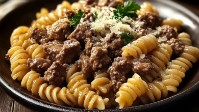 Beef and Rotini in Garlic Parmesan Sauce