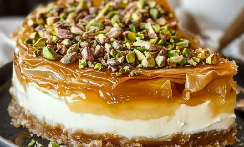 Honey Pistachio Baklava Cheesecake