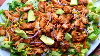 Crispy Hot Honey Chicken Salad With Yogurt Dressing