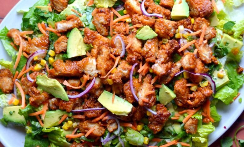 Crispy Hot Honey Chicken Salad With Yogurt Dressing